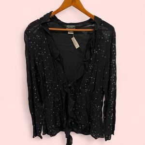 Gorgeous NWT y2k Ghost London silky sequin ruffle tie front babydoll wrap top